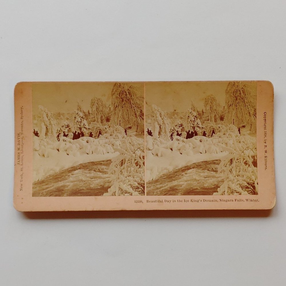 Antique Stereograph Card Niagara Falls Winter Scene Victorian Era 1898